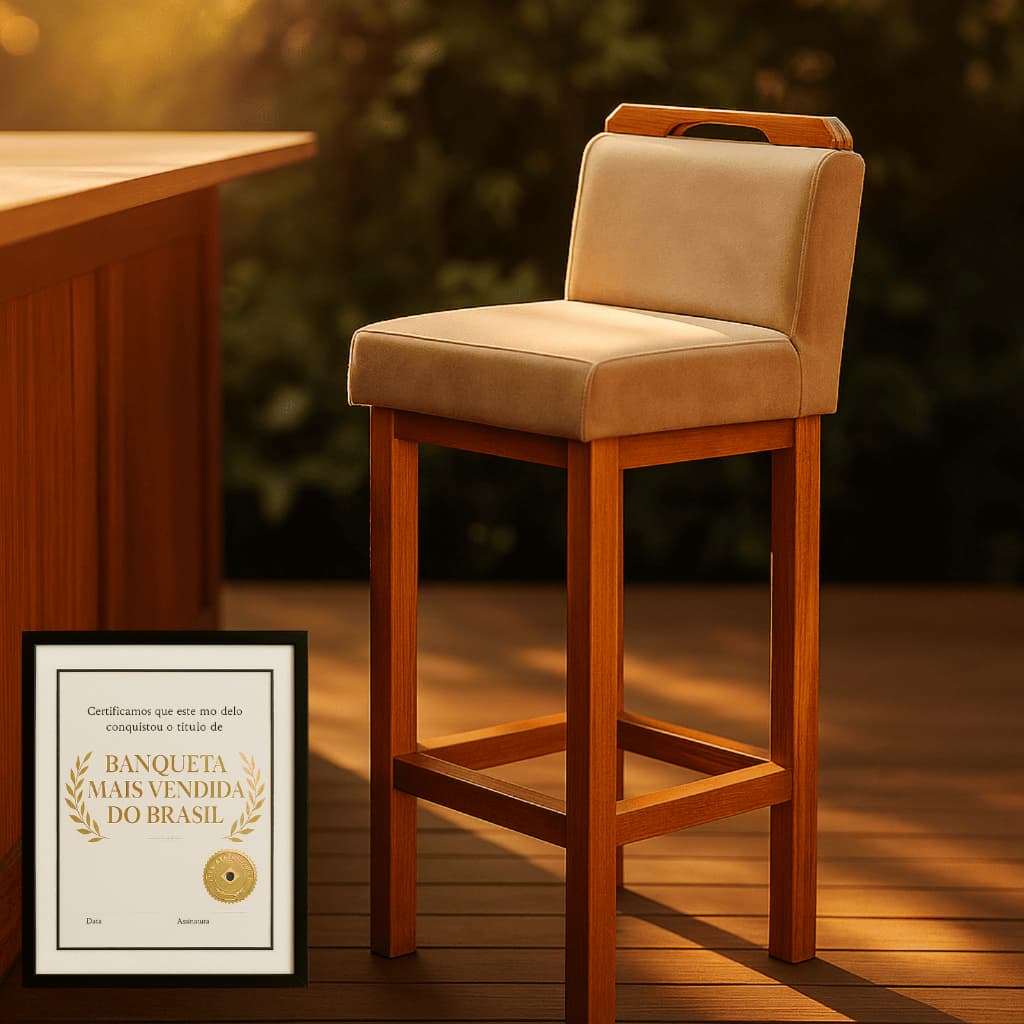 1 Banqueta Alta Decorativa Com Encosto Para Cozinha Balcão e Bistro Base De Madeira