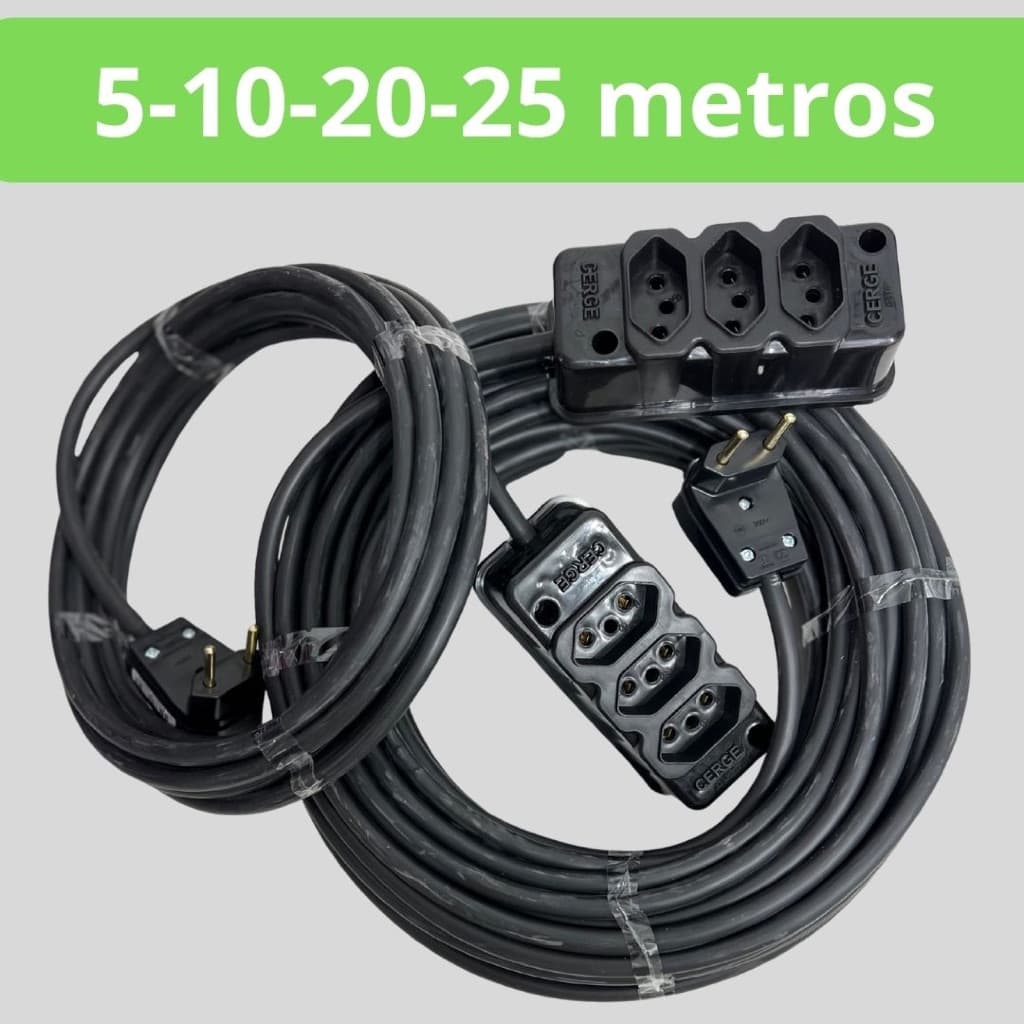 Extensão Reforçada Preta Cabo PP 2,5 mm Bivolt