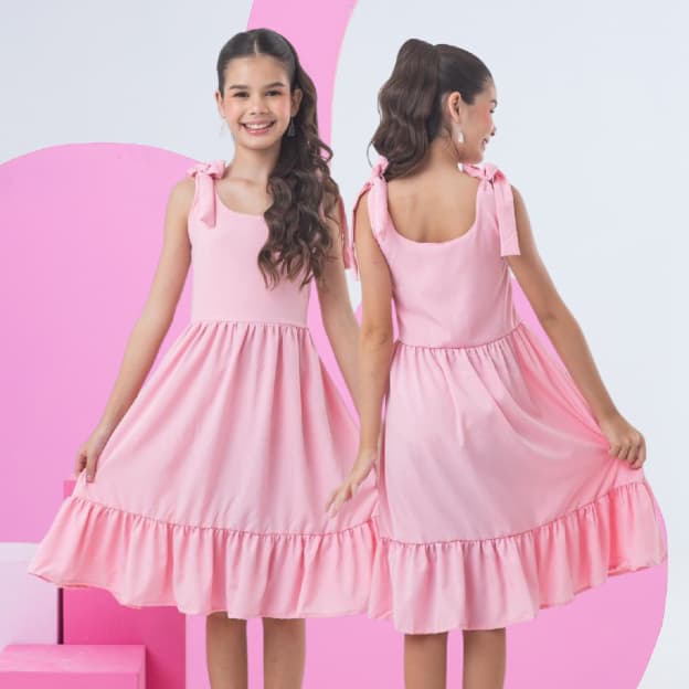 Vestido Juvenil Menina Festa Casual Dia a Dia Cores Lisas Até o 16 Anos