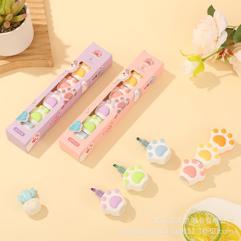 Mini Caneta Marca Texto Colorido Fofinho Picolé Polvo Patinha 6 Cores