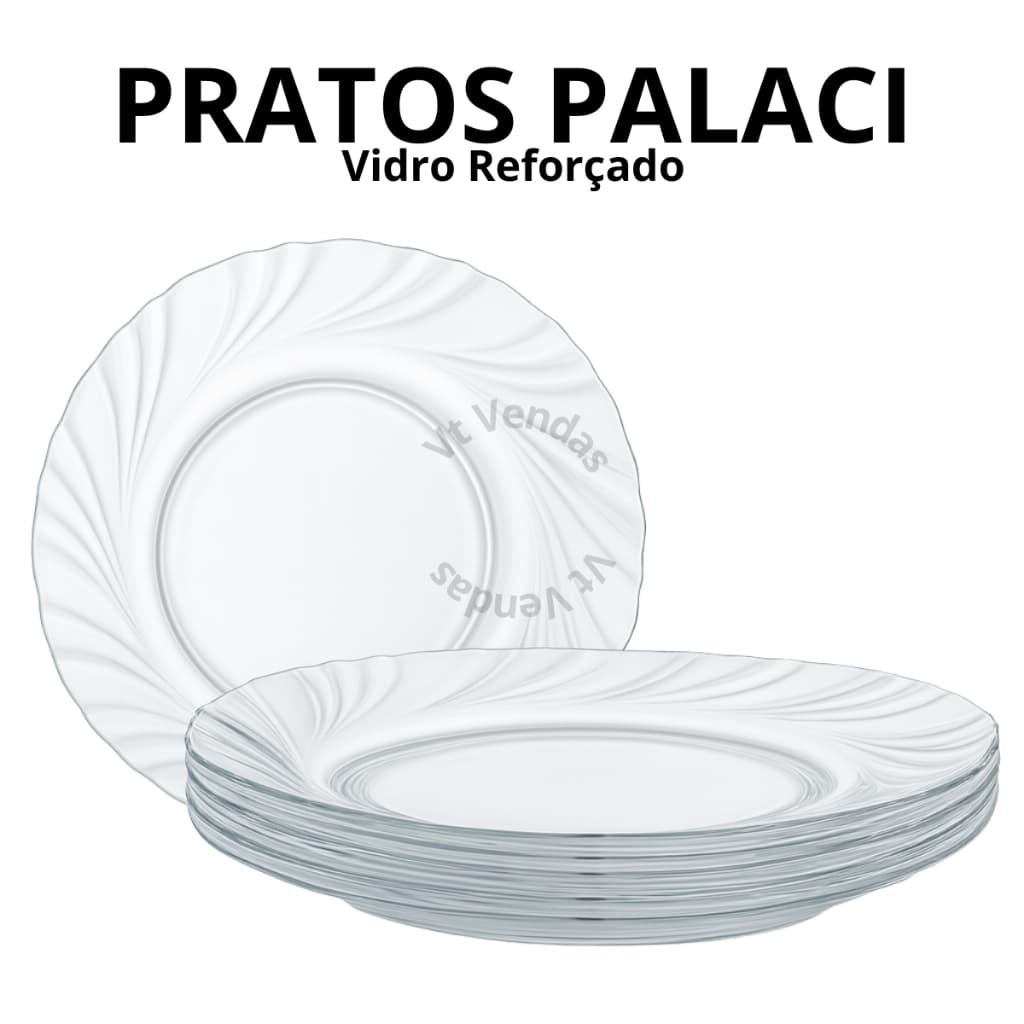 Jogo de Pratos Vidro Fundo 4 a 12 Peças Transparente Resistente Ideal para Jantar e Festas