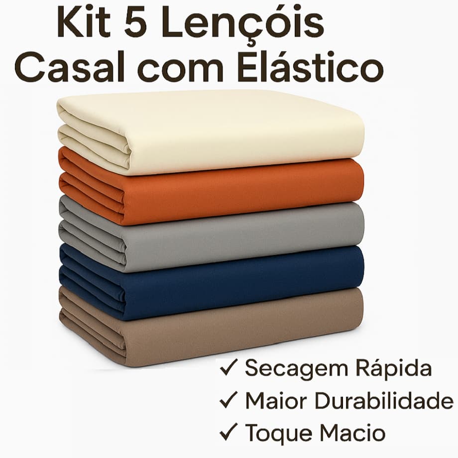 Kit 5 Lençol Casal Avulso 400 Fios Com Elástico Cores Sortidas