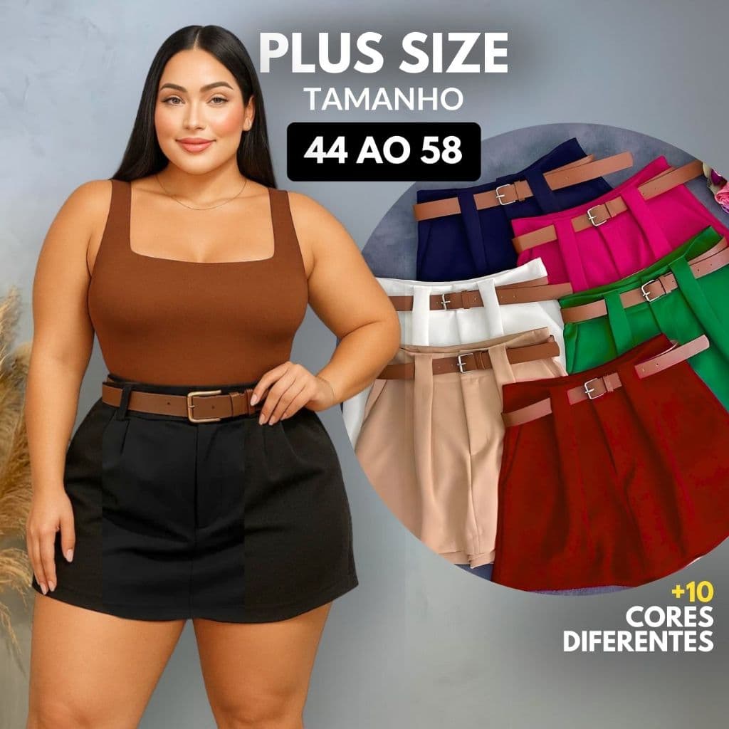 Short Saia Plus Size Alfaiataria Com Cinto Tamanho 36 Ao 58