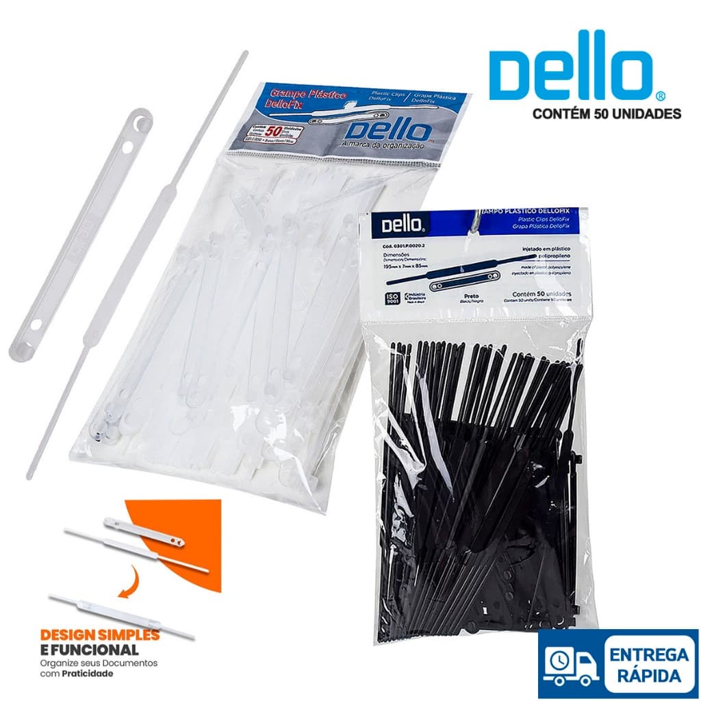 Grampo Trilho Plástico Para Pasta Dello Fix 50 Unidades