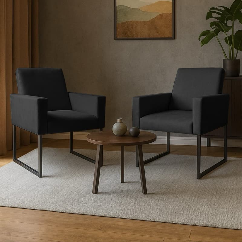 kit 2 cadeira decorativa base de ferro preto  reforçado