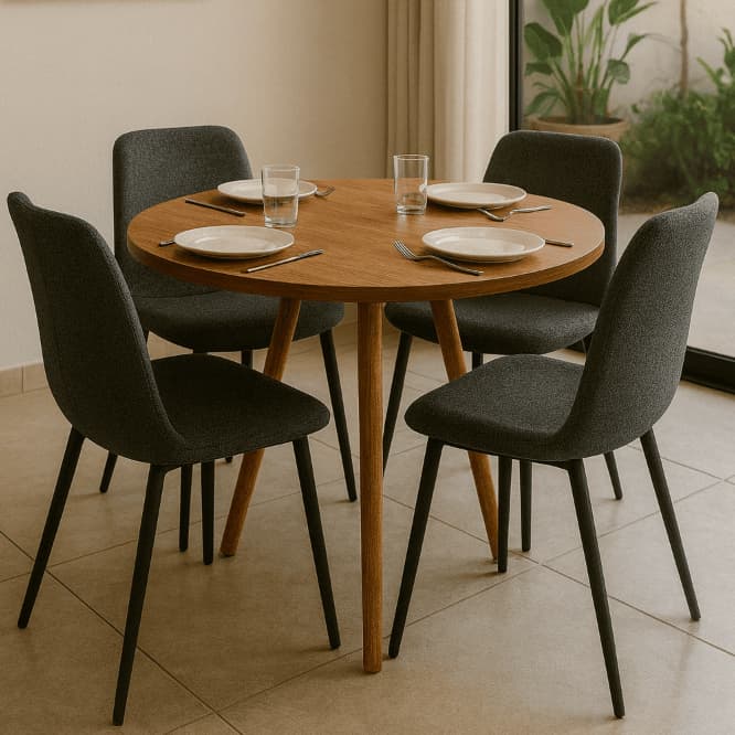 Mesa de jantar 4 lugares de cozinha ou sala redonda de 70cm ou 80cm - Branca / Mel