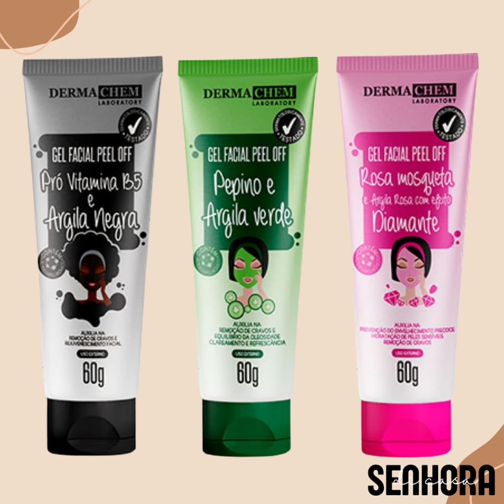 Máscaras Gel Peel Facial Argila Negra Verde Rosa Remoção de Cravos Revitalizante - Dermachem 60g