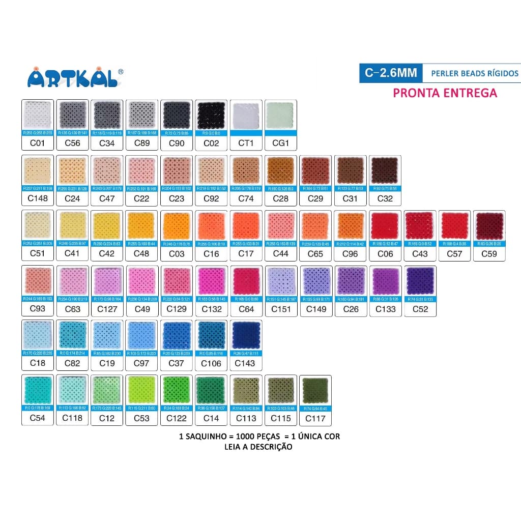 Perler Hama Beads 2,6mm Rígidos- 1000 Peças Artkal