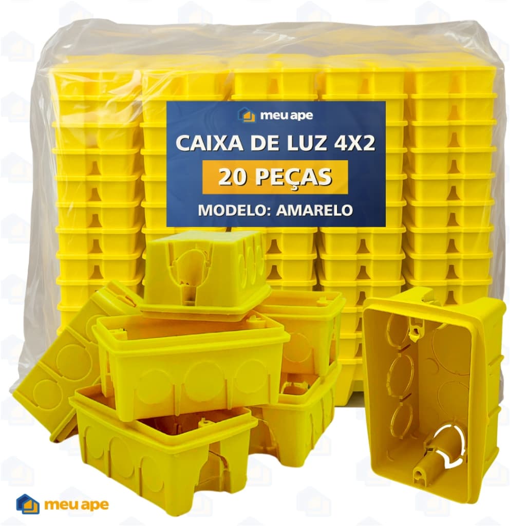 20 Caixa de Luz 4x2 Reforçada P/ Tomada Interruptor Luz Energia Embutir Amarelo Preto