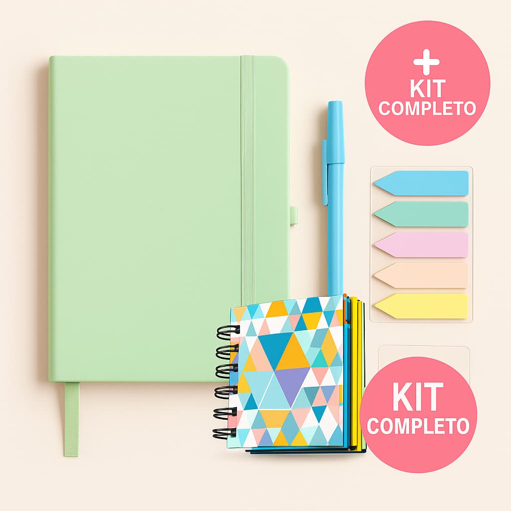Kit Caderno Sketchbook Caneta Bloquinho Post It