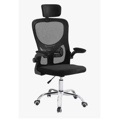 Cadeira Escritório Apoio Cabeça E Lombar Preta Base Cromada