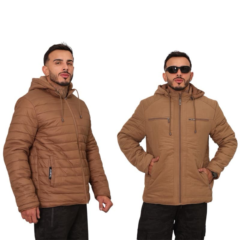 Jaqueta masculina dupla face tecido sarja de um lado e nylon no outro lado de alta qualidade impermeável capuz removível