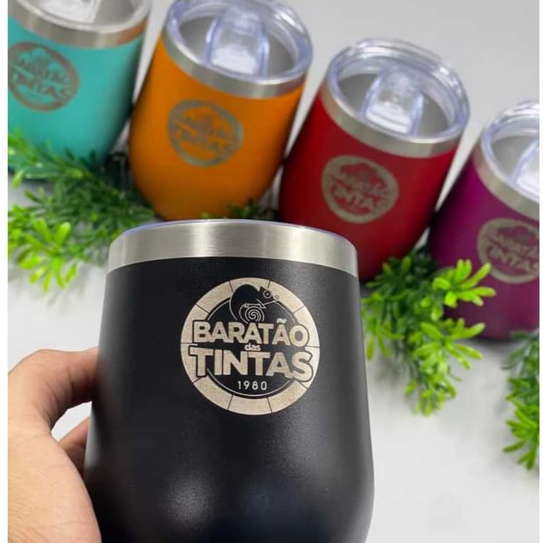 Copo Térmico Ovo Cuia Personalizado 350ml Em Inox Com Tampa Acrílica Logo Nome Time