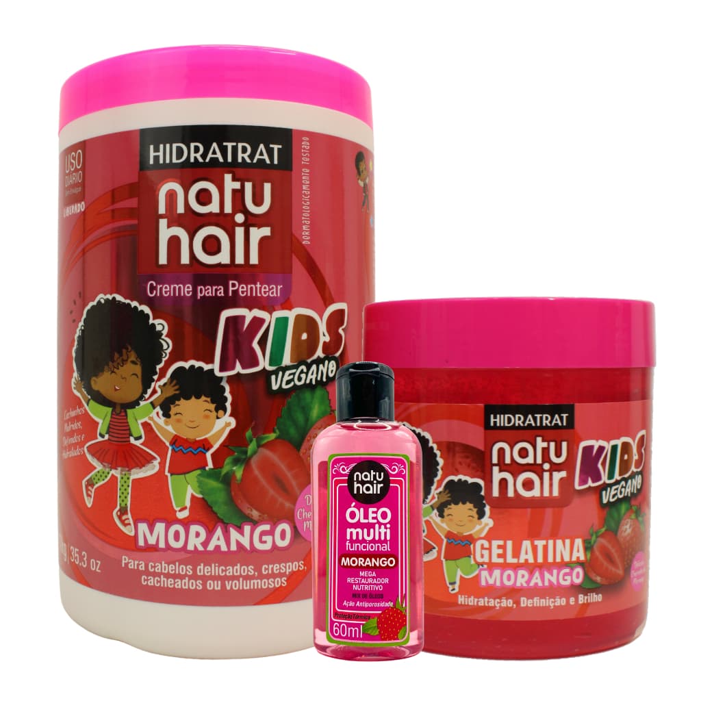 Kit Creme para Pentear + Gelatina + Óleo Multifuncional Natuhair Morango