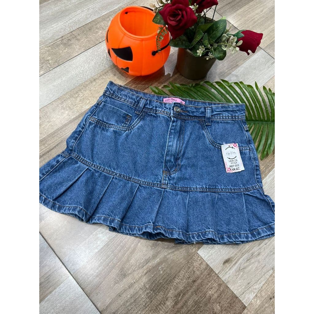 Saia Babado Jean Feminina Lavagem Médio