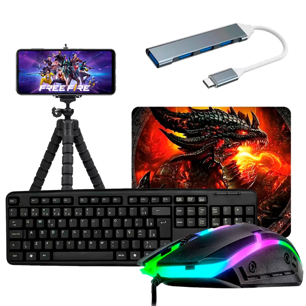 Kit Gamer Mobilador com Teclado Mouse e Pad Estampado Speed Tripe Completo