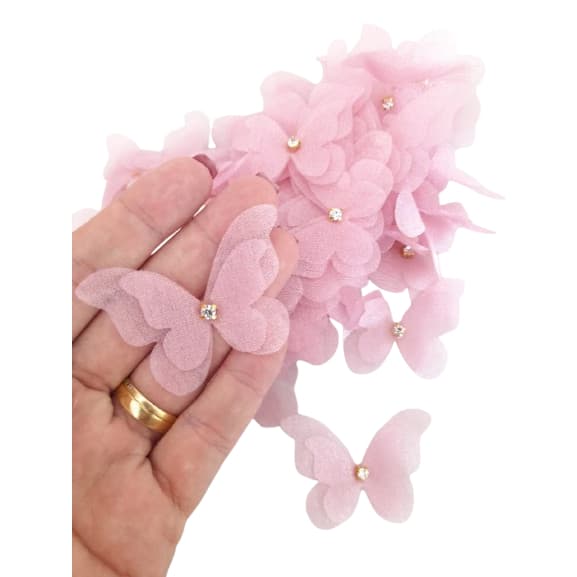 Aplique Borboleta de Organza com strass kit c/ 50 unidades para aplicar em laços roupas tiaras