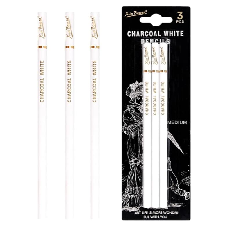 Kit 3 Conjunto Profissional Lápis De Carvão Branco Sketch Highli ght Desenhar Esboçar Sombreamento