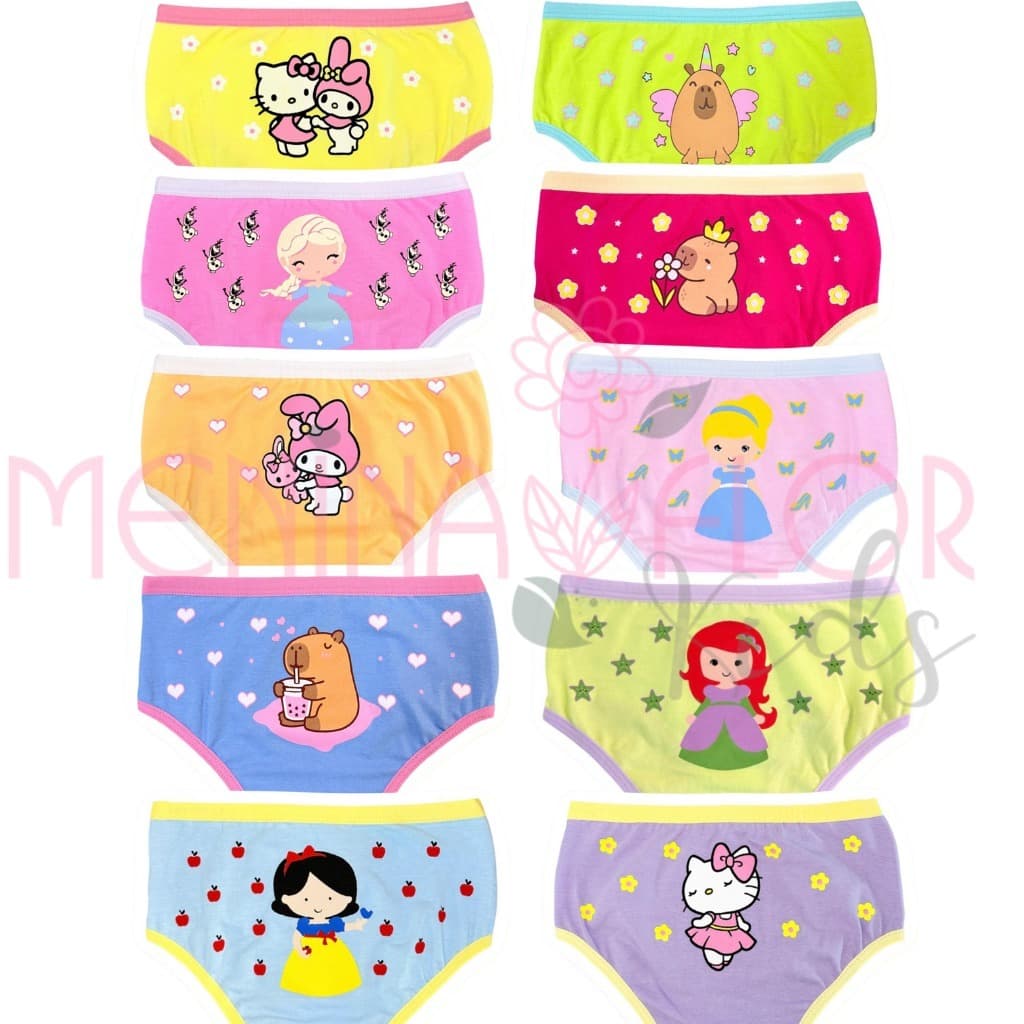 Kit 10 PÇS Calcinha Infantil em Malha 100% Algodão com Forro cores Variadas Fretre Gratis