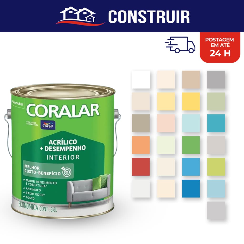 Tinta Coralar Acrílica Anti Mofo Parede 3,6 Litros Escolha  Cor Interno Fosco Interior Coral