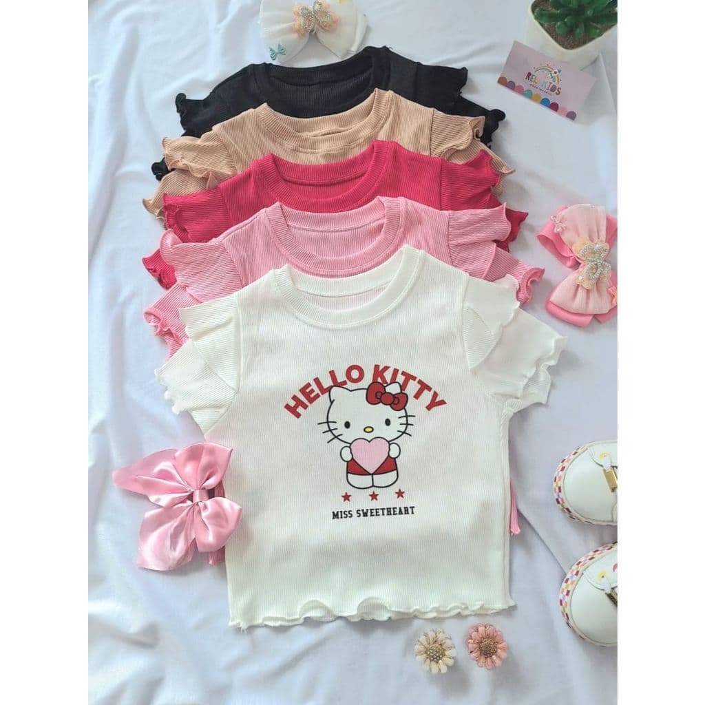Cropped Infantil Menina Hello Kitty Manga Dupla Linda  Canelado Ribana DTF02