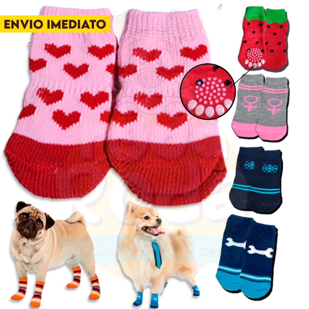 Meia Para Pet 4 unidades  Cães Gatos Antiderrapante Sapatos Socks Frio P M G