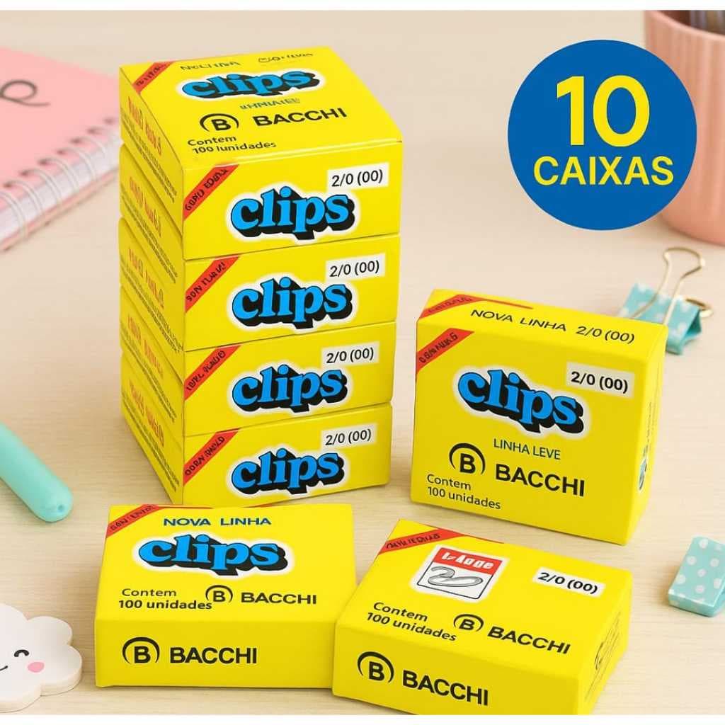 Kit Clips Bacchi 2/0 - 1000 unidades Papelaria Escritório Escola