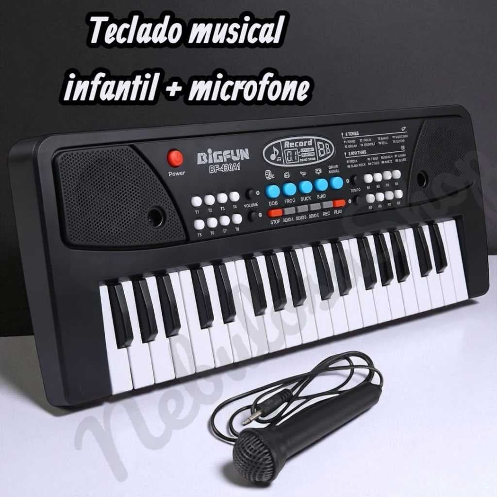 Teclado Eletrônico com Microfone Bigfun 37 Teclas Cor Preto Teclado Piano Infantil