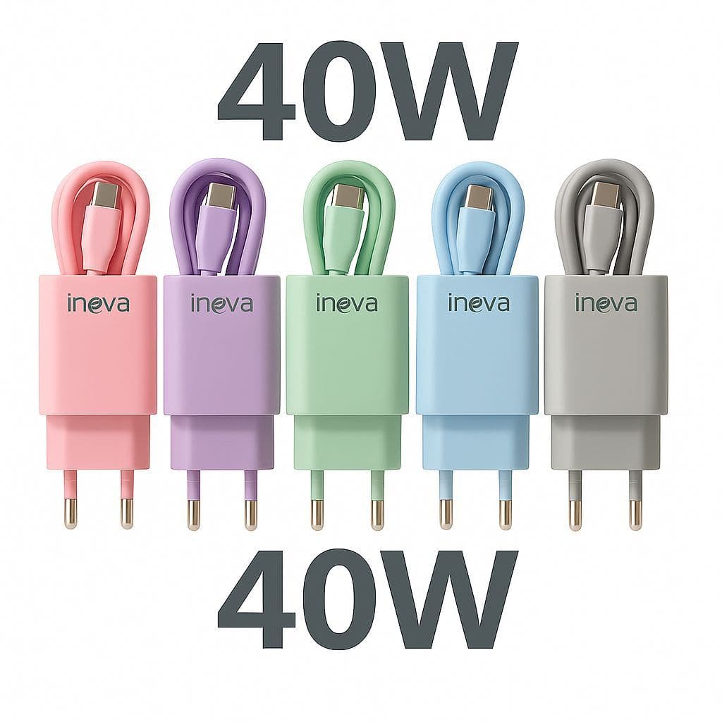 Carregador Rapido Tipo-C 2 Entradas 40W Original Rápido Inova USB e Chip Inteligente, Proteção Sobrecarga Colorido Anate