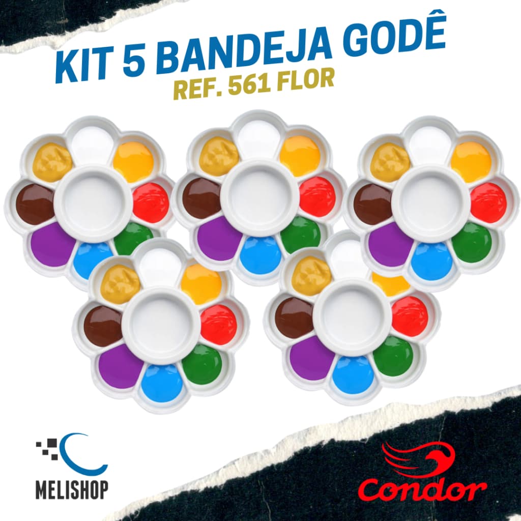 Kit 5 Unidades Bandeja Paleta Godê Flor Para Pintura REF. 561 8 Cavidades Condor