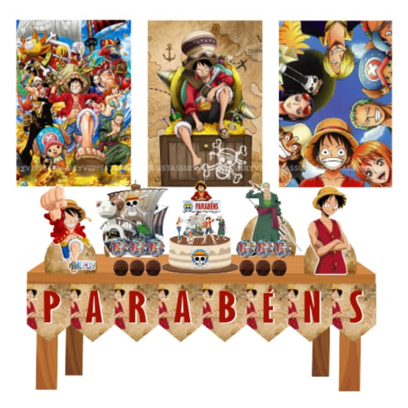 Kit Festa em Casa - One Piece - Só um Bolinho - Mesversário - Aniversário Infantil Menino Anime