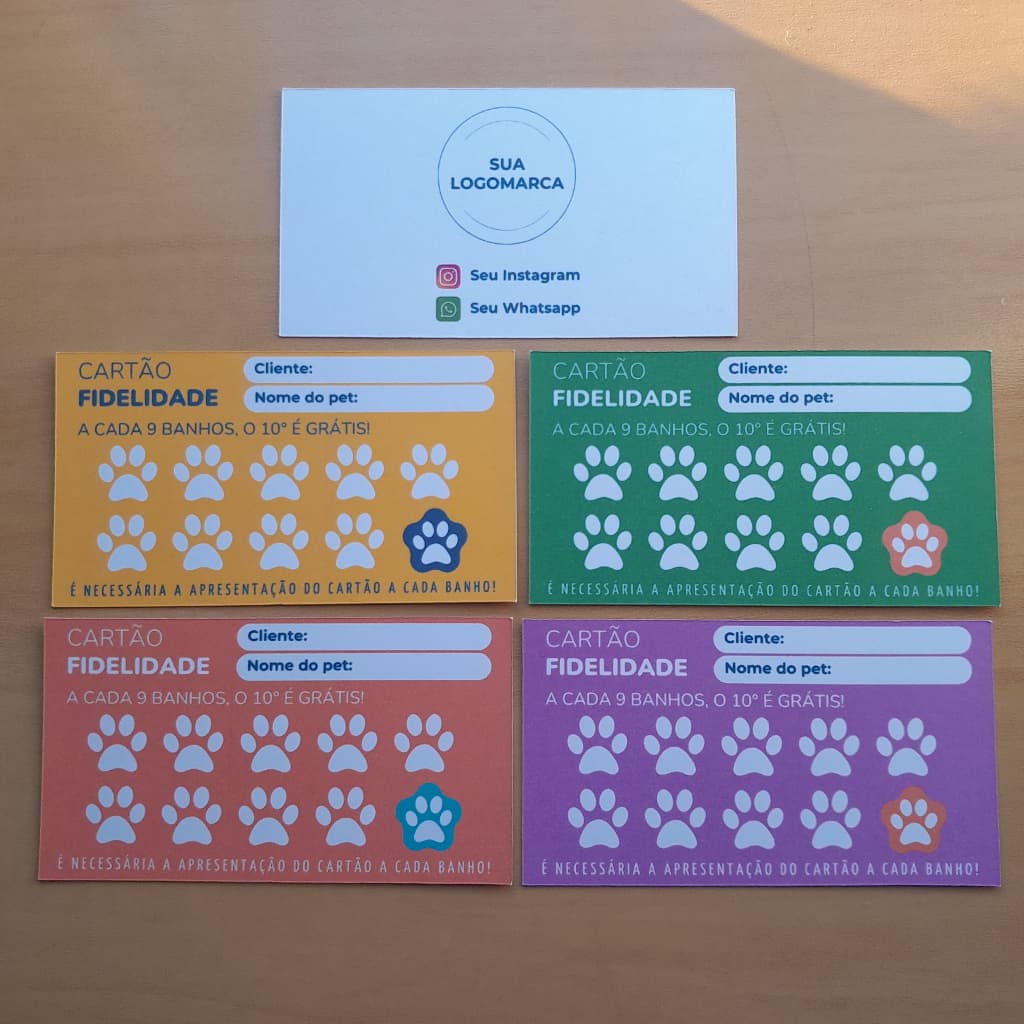 50-100 Cartões Fidelidade Para Pet Shop Com Logo e Dados-Banho e Tosa-Cartão-Personalizado-Papel Fosco-Logomarca-9x5-Tag