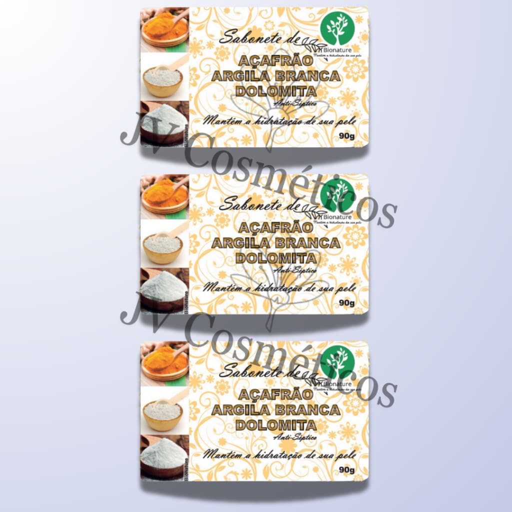 3 UN Sabonete Barra de Açafrão e Dolomita 90g - Bionature