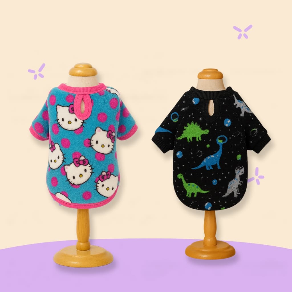 Roupa Pet Peluciada com Estampas Divertidas de Personagens Quentinha para Cachorro | Mel & Bob