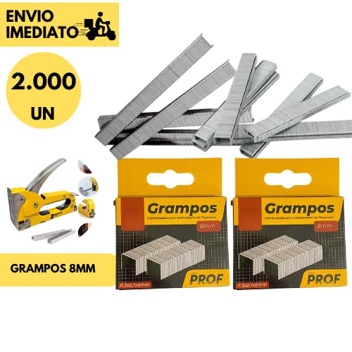Kits 2.000 ou 1.000 Unidades Grampo Galvanizado p/ Grampeador Tapeceiro 8 MM Aço Reforçado