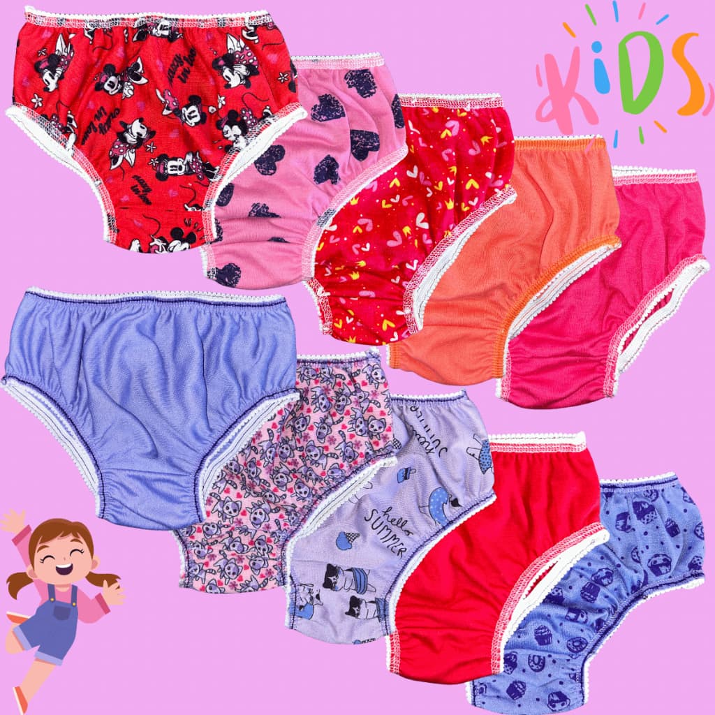 Kit 5 Ou 10 Calcinha Infantil De Algodão Para Menina Criança E Bebê Super Confortável Kids