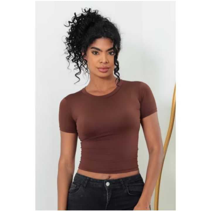 blusa Baby look Feminina Manga  Curta Baby Tee Slim Fit