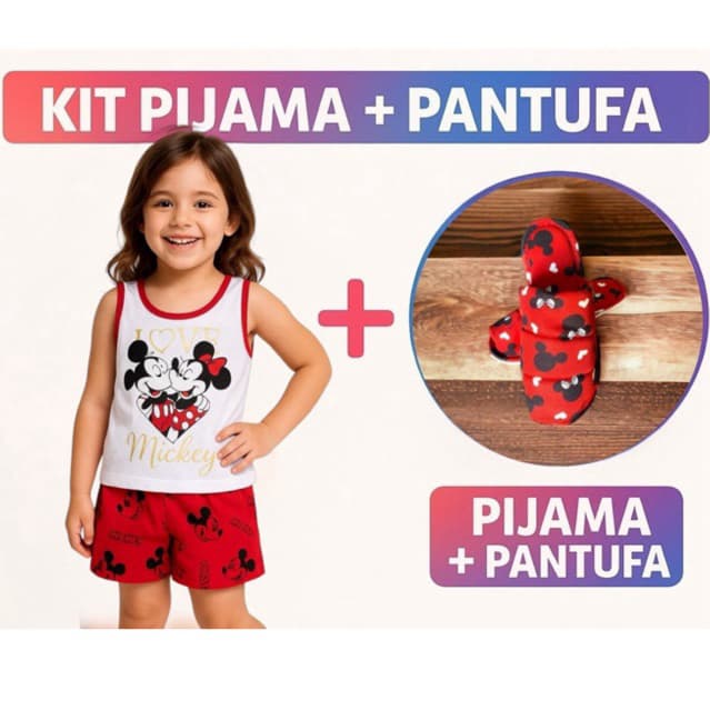 kit short doll regata infantil+pantufa verao personagens blogueira
