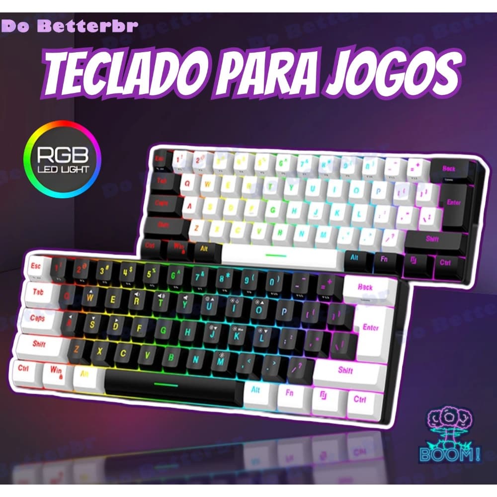 Teclado com fio 61-Key RGB Backlight Mini Compact USB-C Cabo de alimentação plugável