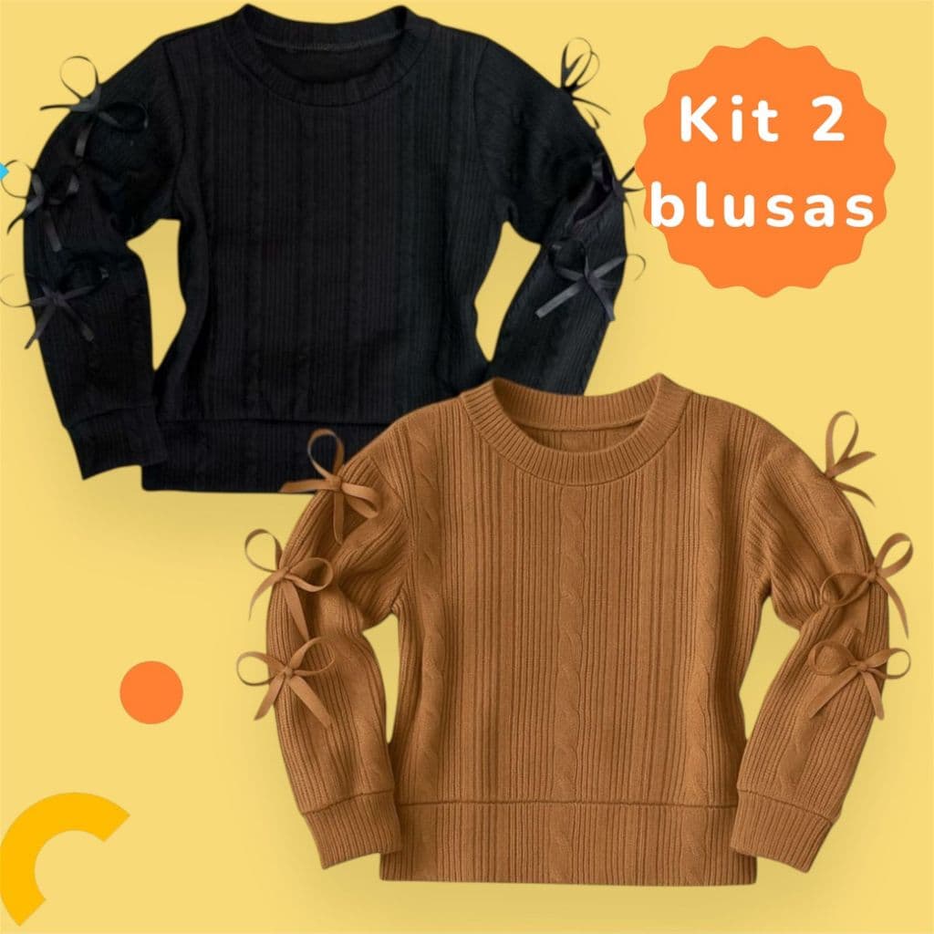 KIT 2 blusinha menina infantil lacinhos blogueira laços luxo blusa manga longa 2 ao 10