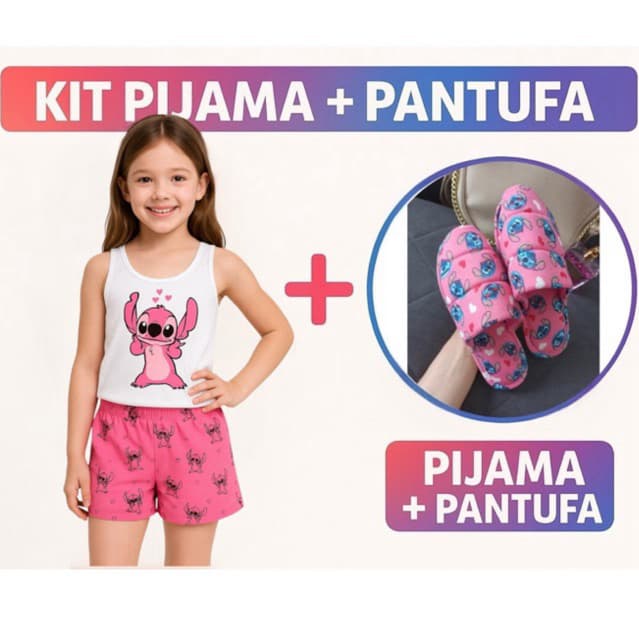 Kit pijama regata infantil + pantufa de dormir baby doll de menina