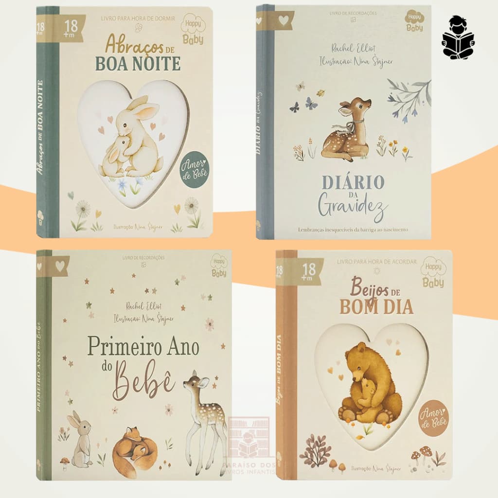 Coleção Completa 4 Livros I Abraços de Boa Noite I Beijos de Bom Dia I Primeiro Ano do Bebê I Diário da Gravidez