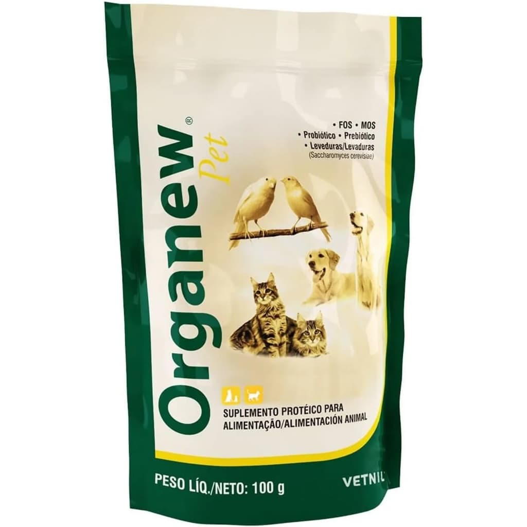 Organew Pet 100 g – Suplemento Probiótico e Prebiótico para Cães, Gatos e Aves