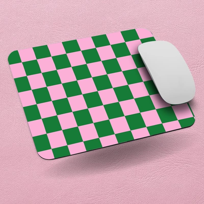 Mouse Pad Aesthetic Groovy Xadrez Rosa e Verde Retangular MousePad