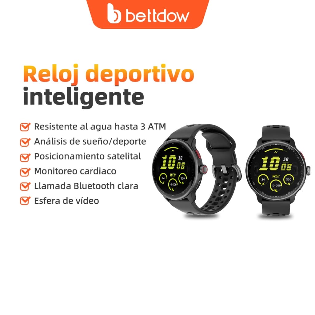 Smartwatch GPS BETTDOW com aplicativo de IA integrado, 100 modos esportivos, resistência à água de 3 ATM e tela AMOLED