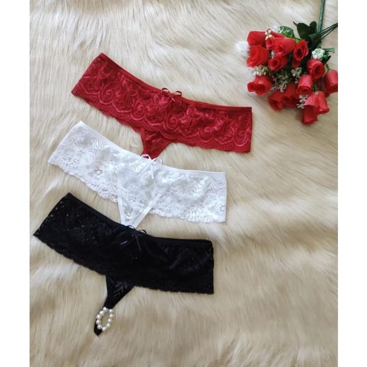 Calcinha Fio Dental Tailandesa Pérolas Sensual E renda
