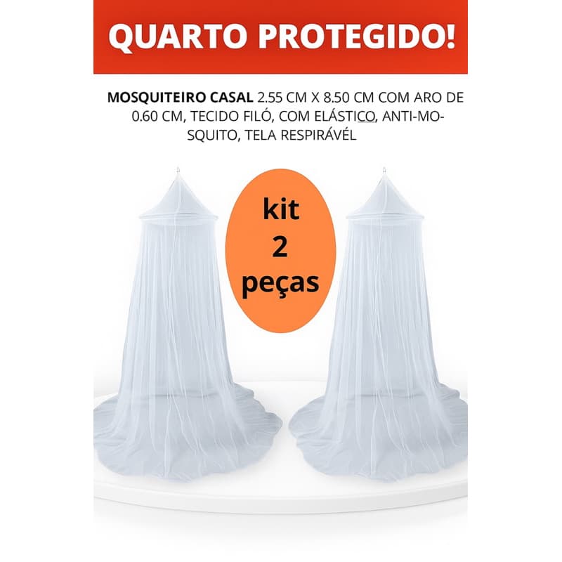 Kit 2 ou 1 mosquiteiros teto casal sem armação com elástico em volta, tecido Filó anti-mosquitos