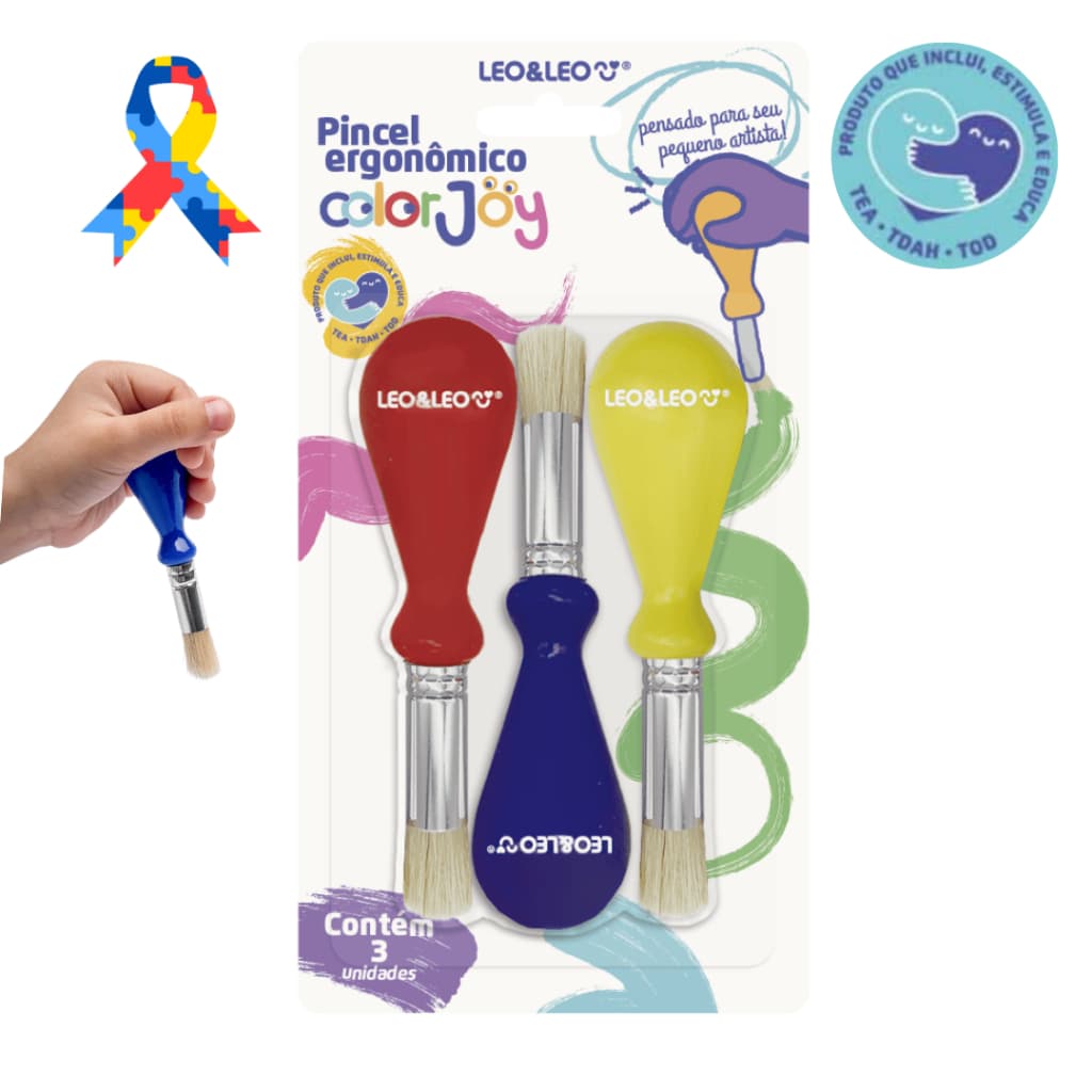 Kit Pincel Ergonômico 3un Para Crianças Atípicas TEA TDH TOD - Colorjoy