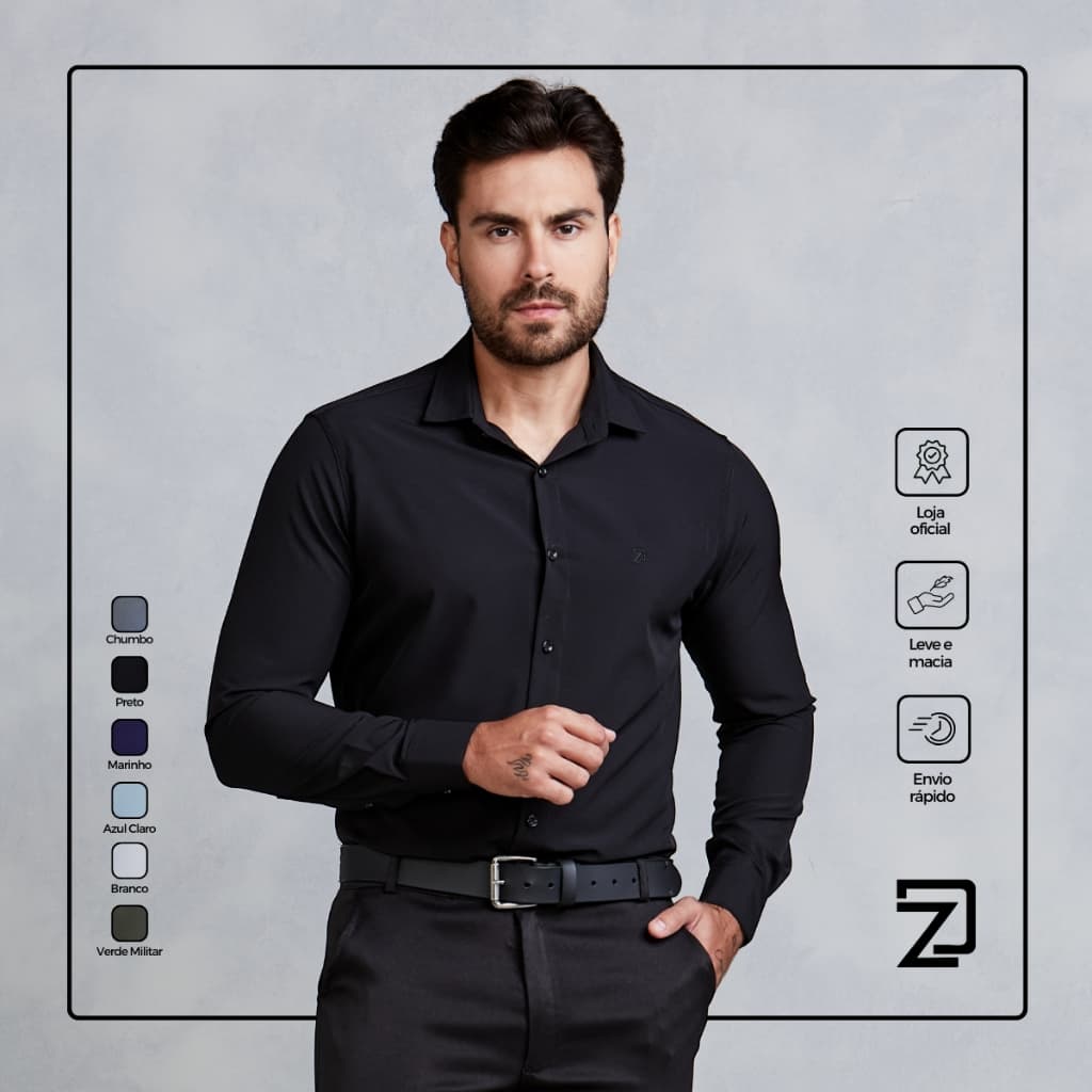 Camisa Slim Social Masculina Spandex