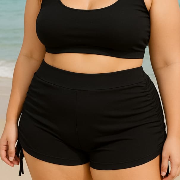 Short Plus Size Sunkini Short com Ajustes nas Laterais Amarrar Praia Piscina